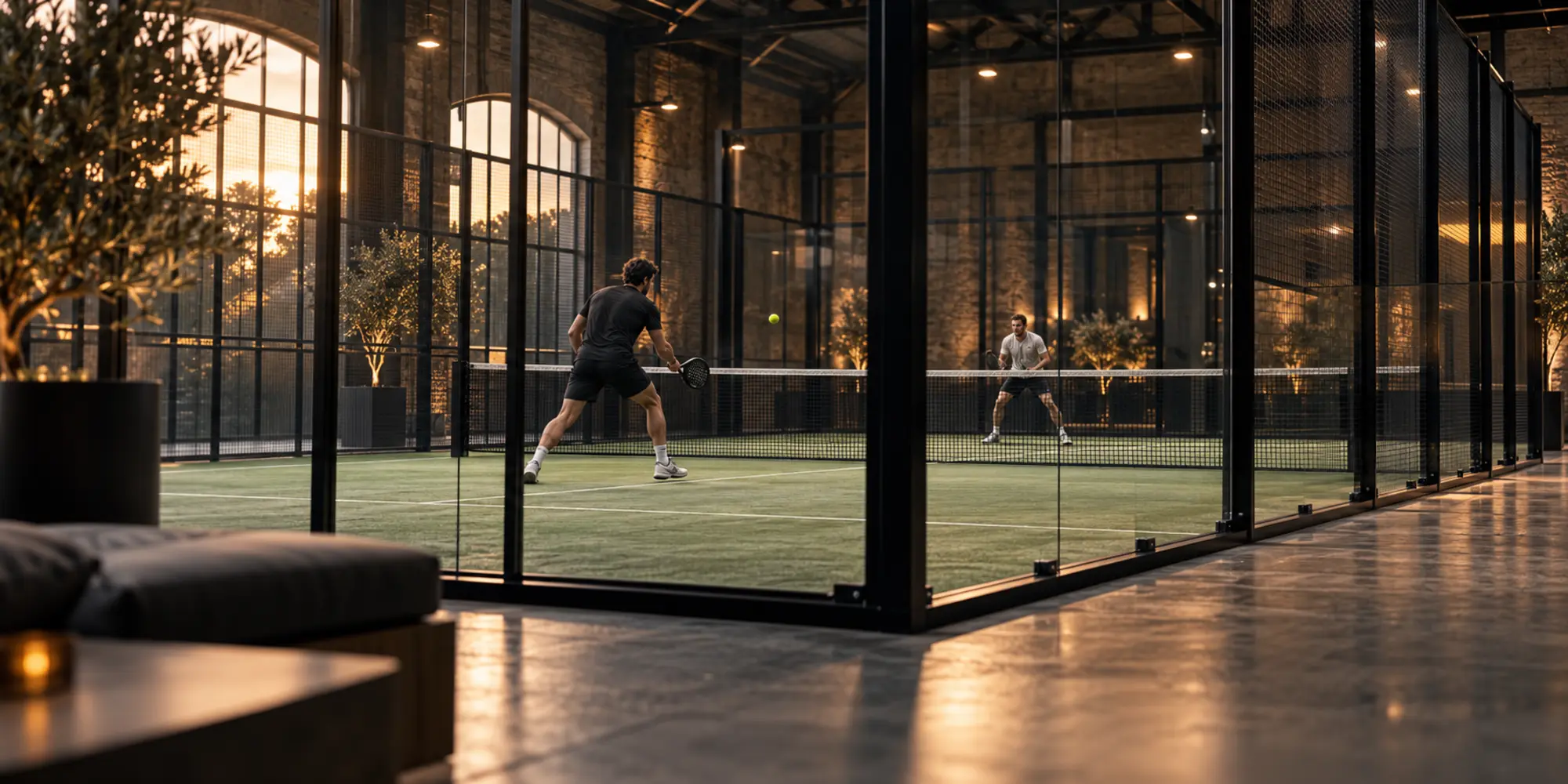 Illustrative image of players on an indoor padel court